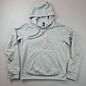 Adidas Womens Small ClimaWarm Hoodie Silver Glitter Logo Activewear
